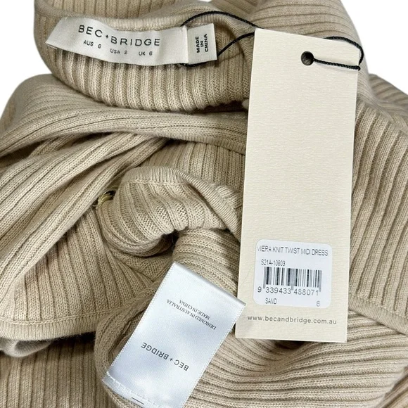 BEC + BRIDGE Riviera Cut-Out Knit Twist Midi Dress, Sand, 2 (US) - Picture 11 of 11